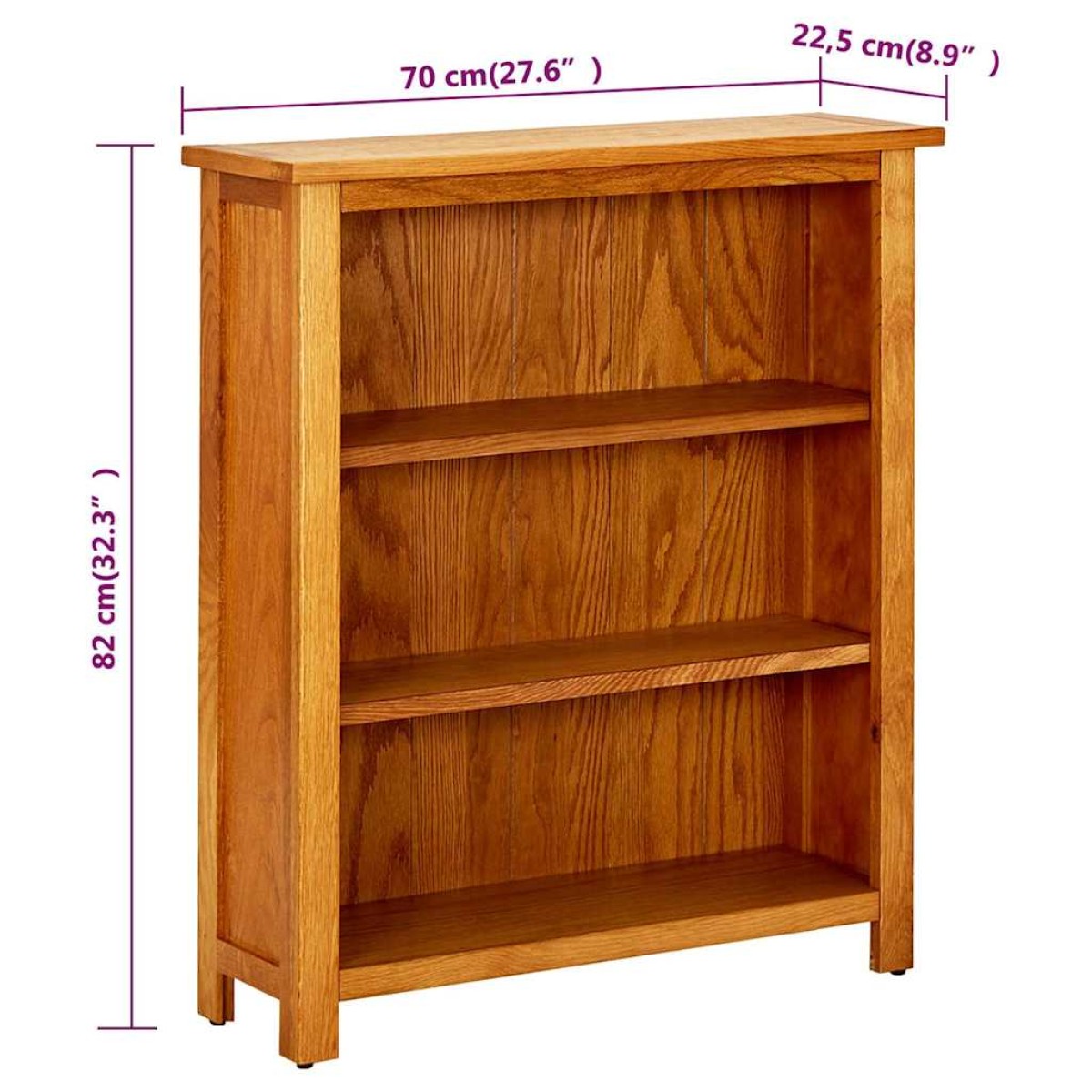 vidaXL Βιβλιοθήκη με 3 Επίπεδα 70 x 22,5 x 82 εκ. από Μασίφ Ξύλο Δρυός