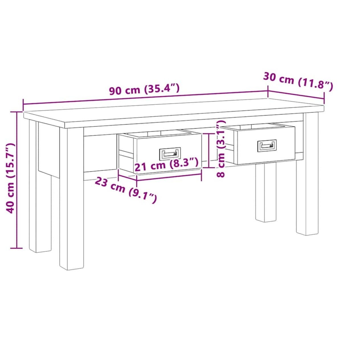 vidaXL Πάγκος Χολ 90 x 30 x 40 εκ. από Μασίφ Ξύλο Teak