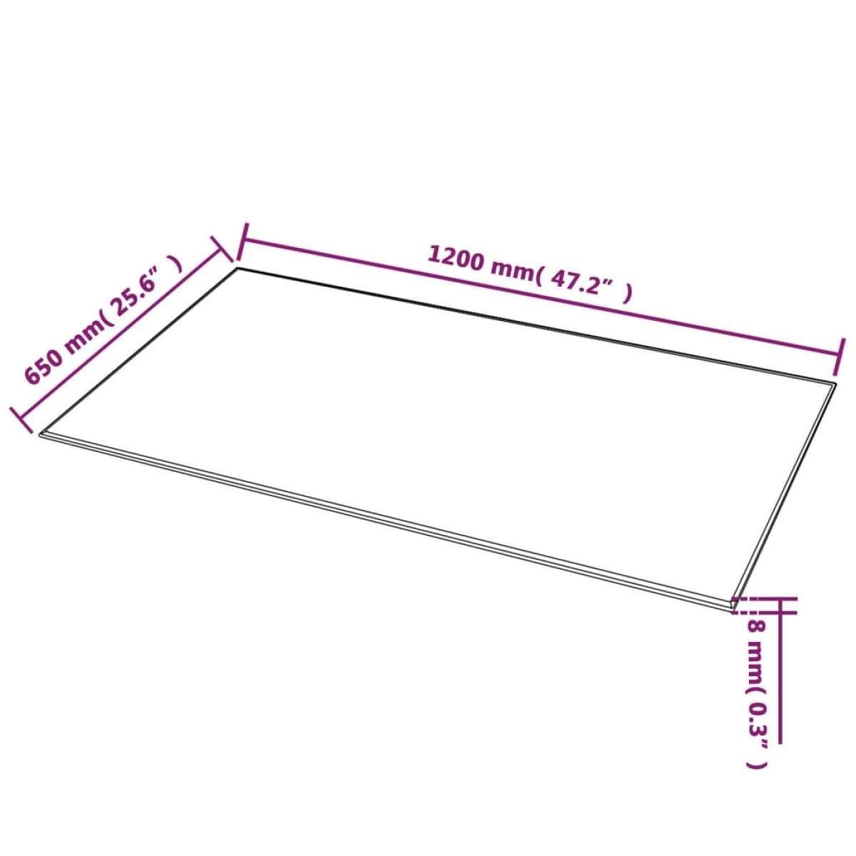 vidaXL Επιφάνεια Τραπεζιού Ορθογώνια 1200 x 650 χιλ. από Ψημένο Γυαλί