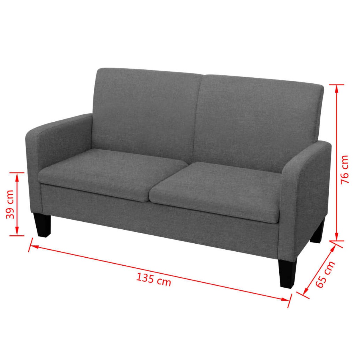 vidaXL Καναπές Διθέσιος Σκούρο Γκρι 135 x 65 x 76 εκ.