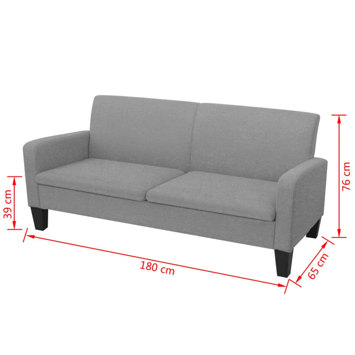 vidaXL Καναπές Τριθέσιος Ανοιχτό Γκρι 180 x 65 x 76 εκ.