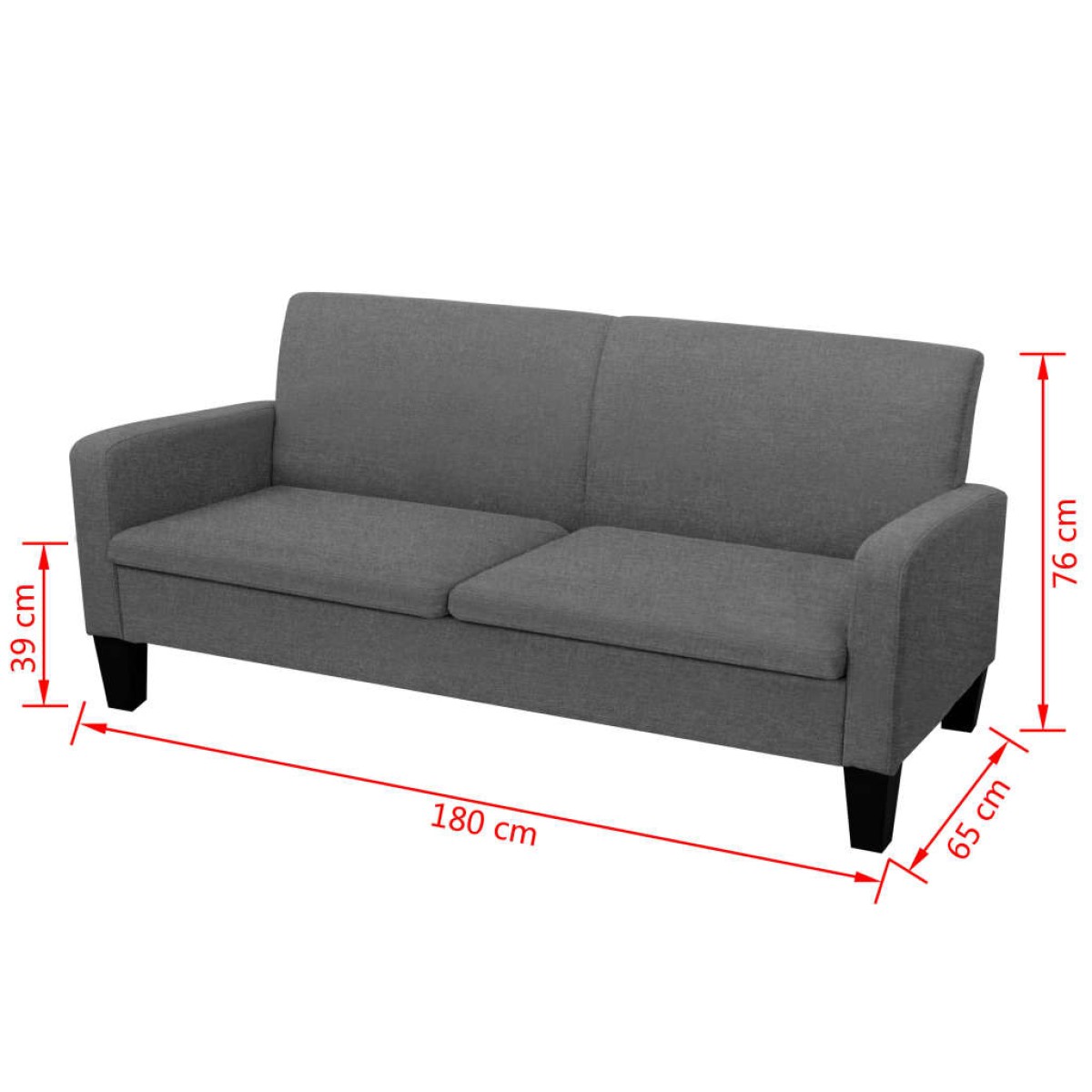 vidaXL Καναπές Τριθέσιος Σκούρο Γκρι 180 x 65 x 76 εκ.