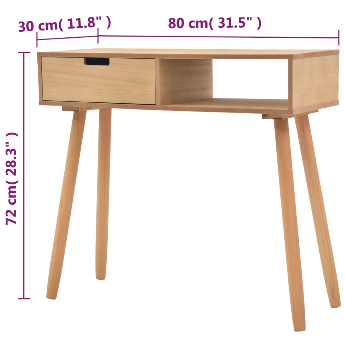 vidaXL Τραπέζι Κονσόλα Καφέ 80 x 30 x 72 εκ. από Μασίφ Ξύλο Πεύκου