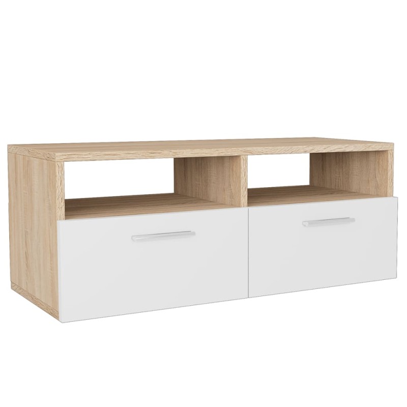 vidaXL Έπιπλο Τηλεόρασης Δρυς / Λευκό 95 x 35 x 36 εκ. από Επεξ. Ξύλο