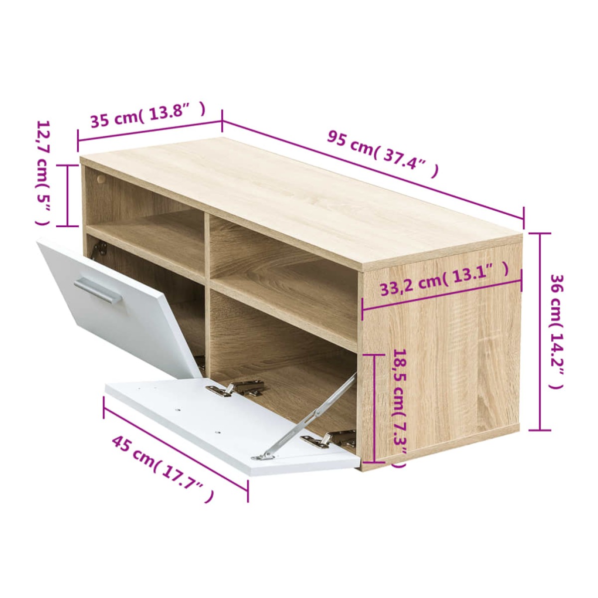 vidaXL Έπιπλο Τηλεόρασης Δρυς / Λευκό 95 x 35 x 36 εκ. από Μοριοσανίδα