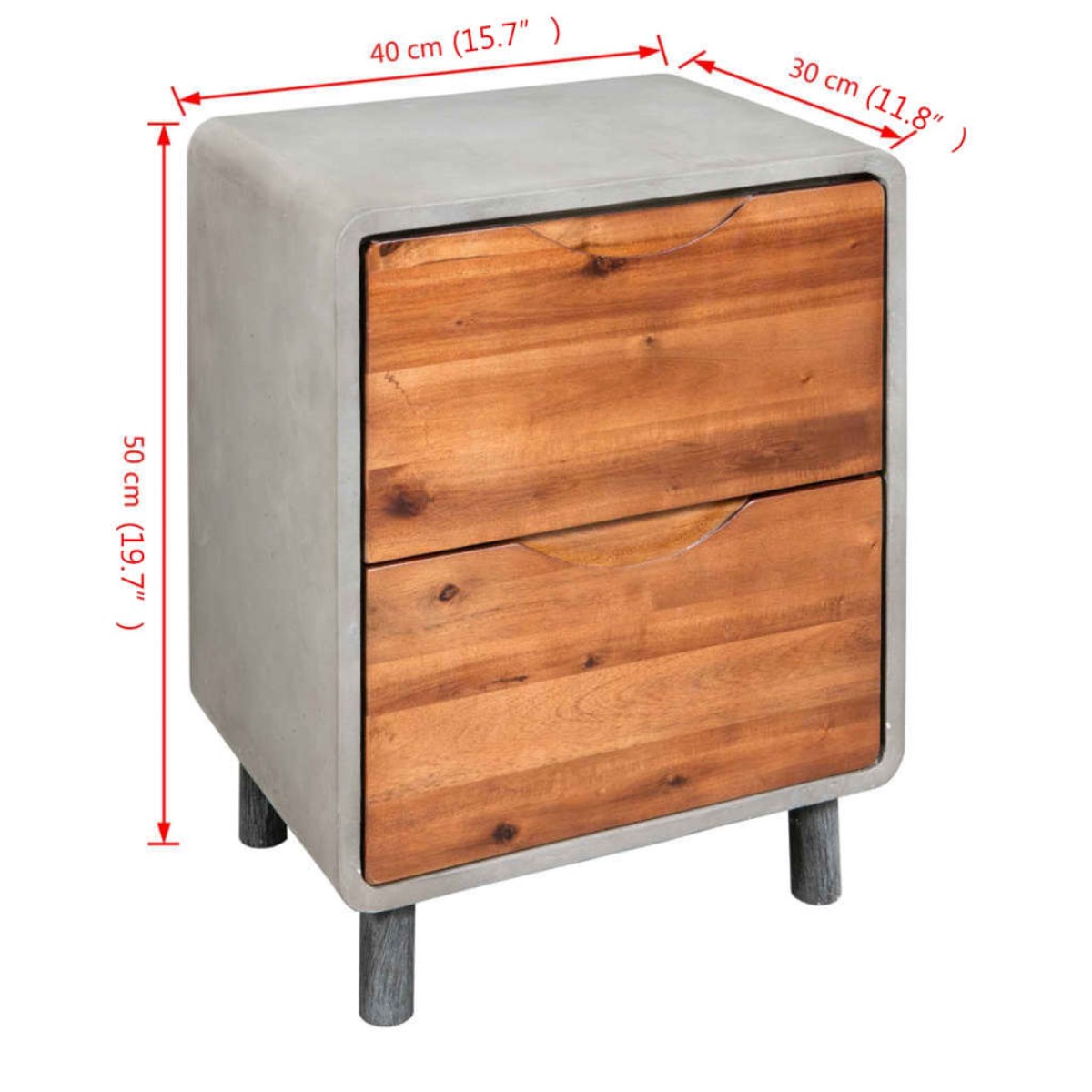 vidaXL Κομοδίνο 40 x 30 x 50 εκ. από Σκυρόδεμα και Μασίφ Ξύλο Ακακίας