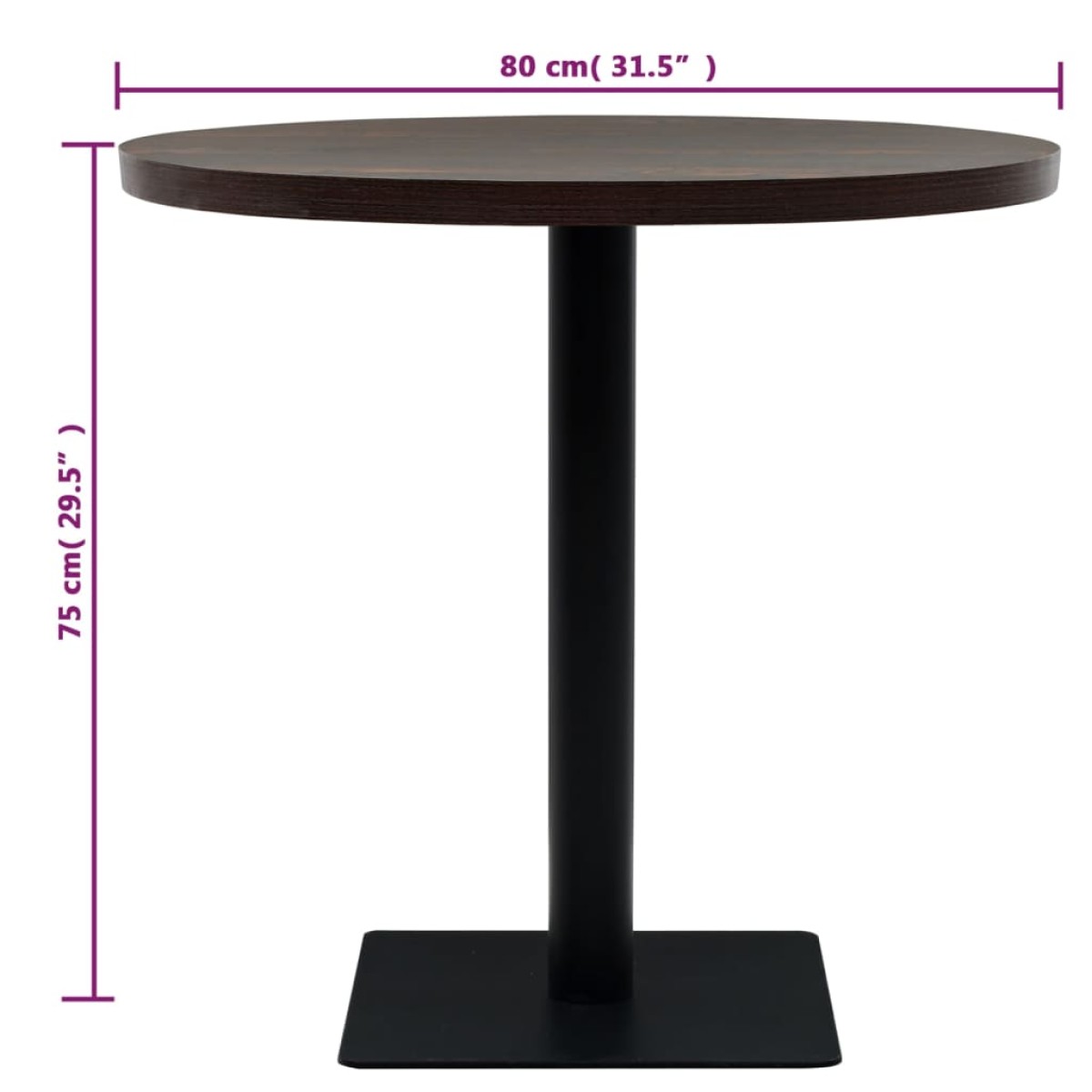 vidaXL Τραπέζι Bistro Στρογγυλό Σκούρο Σταχτί 80 x 75 εκ. MDF / Ατσάλι