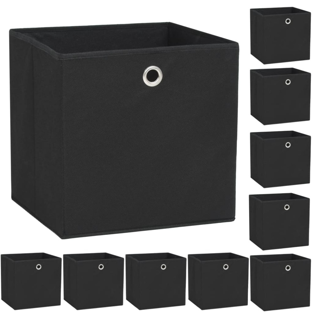 vidaXL Κουτιά Αποθήκευσης 10 τεμ. Μαύρα 32x32x32 εκ. Ύφασμα Non-woven