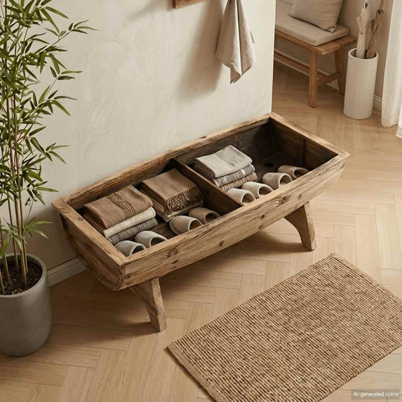 vidaXL Πάγκος Αποθήκευσης 103 x 51 x 44 εκ. από Μασίφ Ξύλο και Ύφασμα