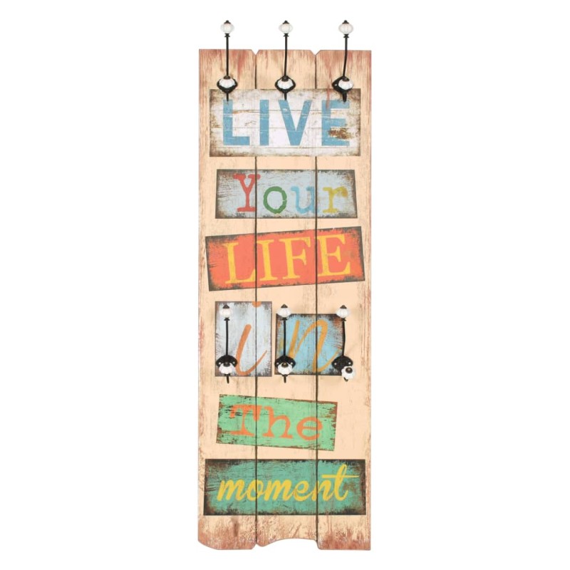 vidaXL Κρεμάστρα Τοίχου «LIVE LIFE» με 6 Γάντζους 120 x 40 εκ.
