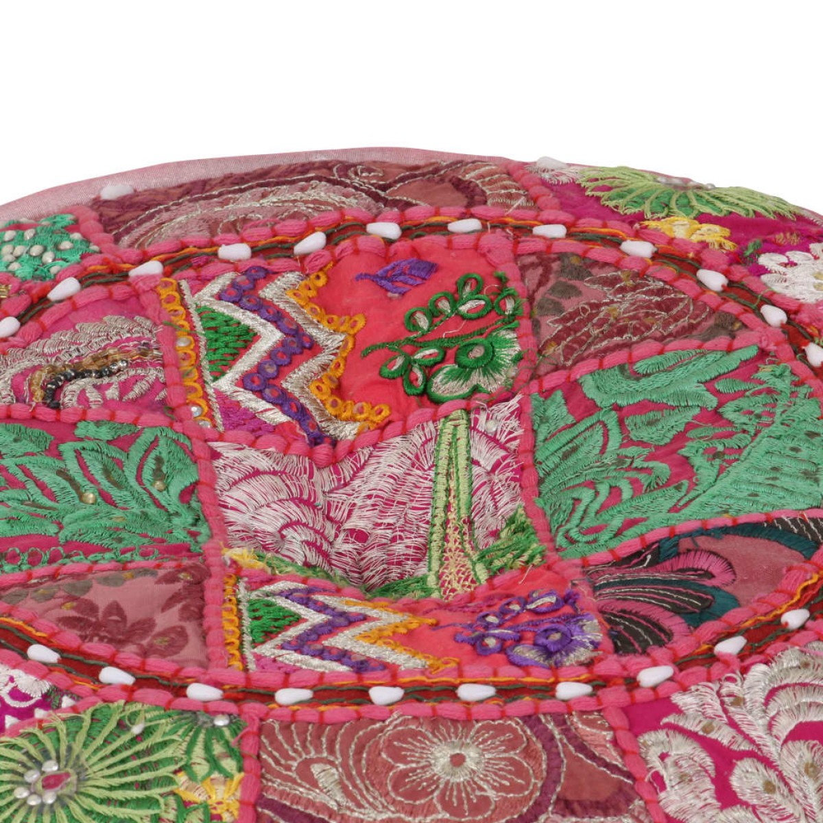 vidaXL Πουφ Patchwork Στρογγυλό Χειροποίητο Ροζ 40 x 20 εκ. Βαμβάκι