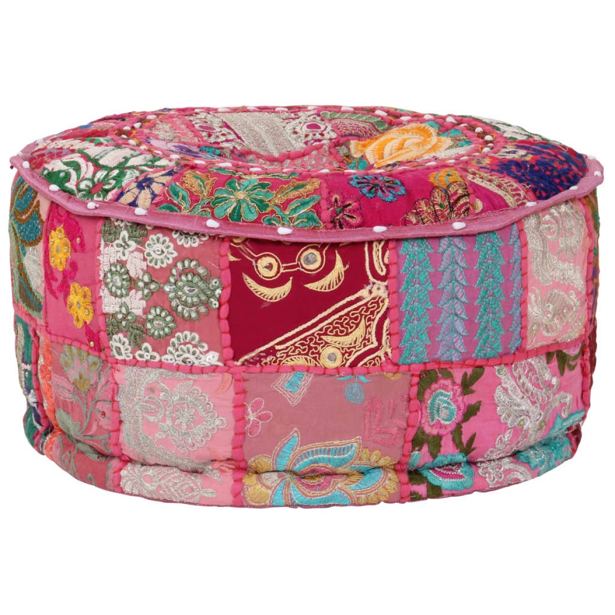 vidaXL Πουφ Patchwork Στρογγυλό Χειροποίητο Ροζ 40 x 20 εκ. Βαμβάκι