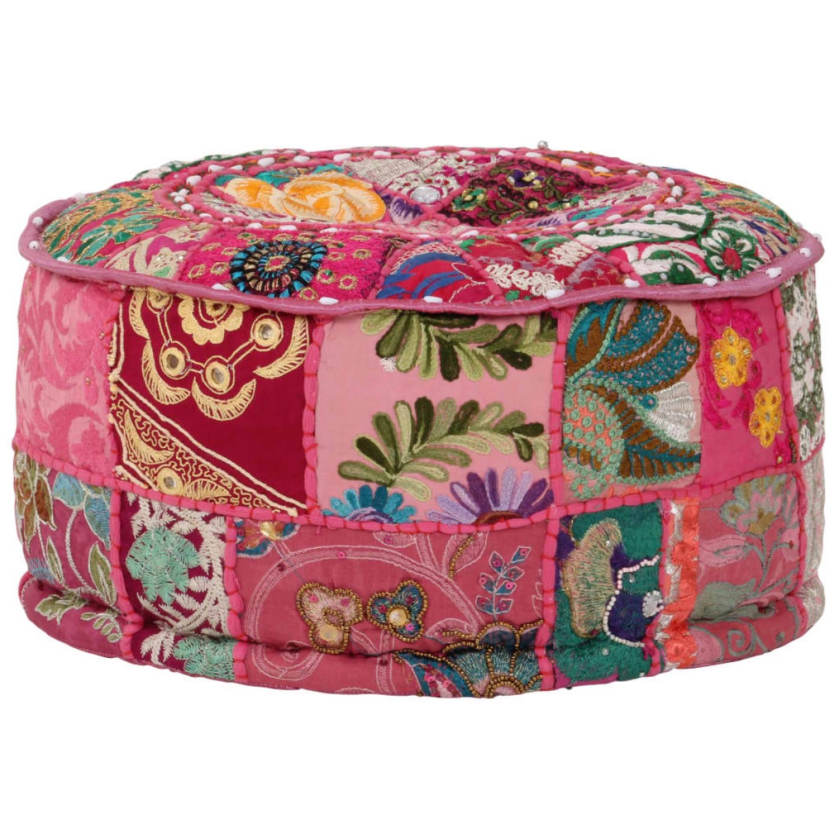 vidaXL Πουφ Patchwork Στρογγυλό Χειροποίητο Ροζ 40 x 20 εκ. Βαμβάκι