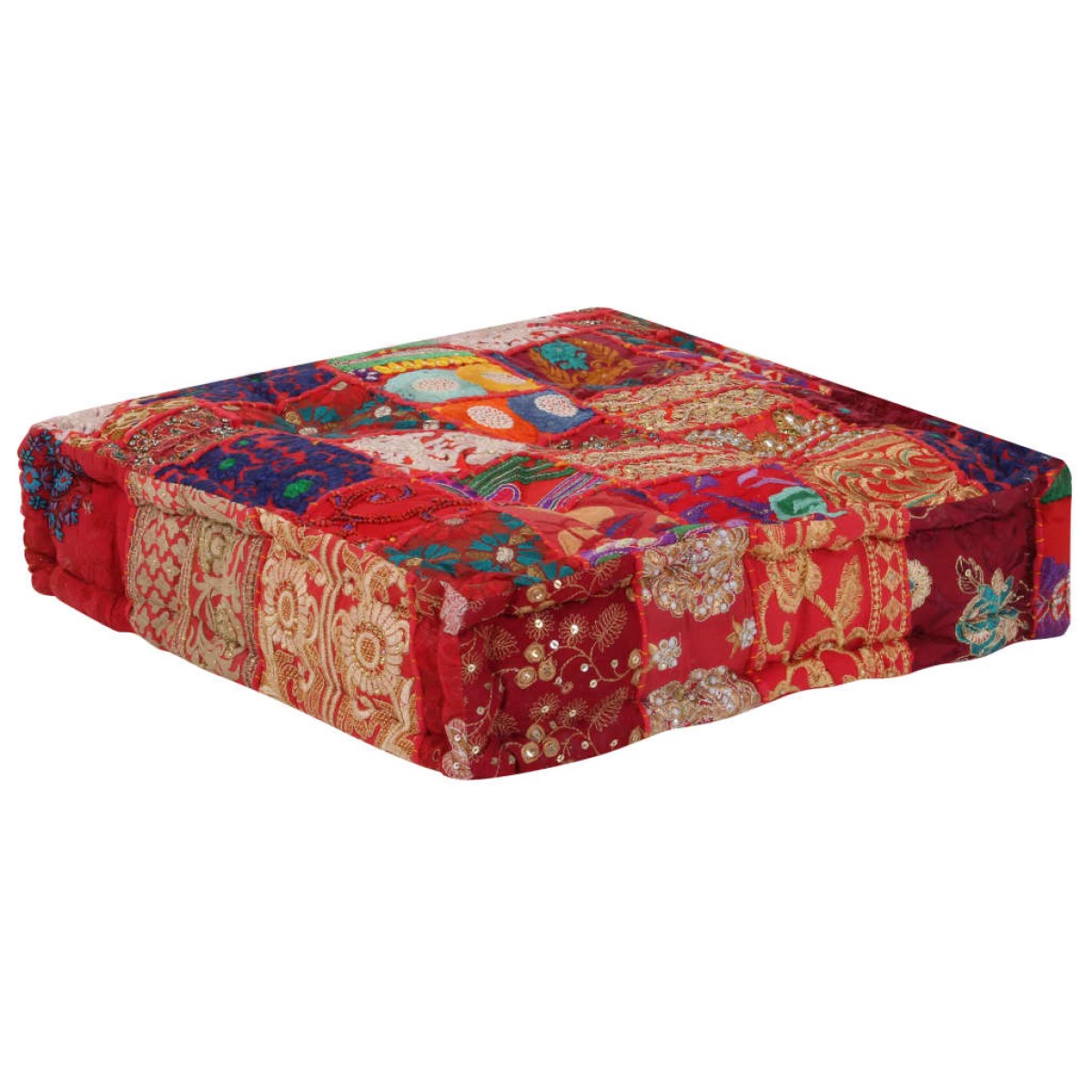 vidaXL Πουφ Patchwork Τετράγωνο Χειροπ. Κόκκινο 50x50x12 εκ. Βαμβάκι