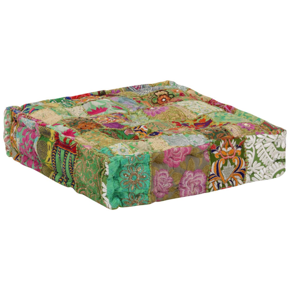 vidaXL Πουφ Patchwork Τετράγωνο Χειροπ. Πράσινο 50x50x12 εκ. Βαμβάκι