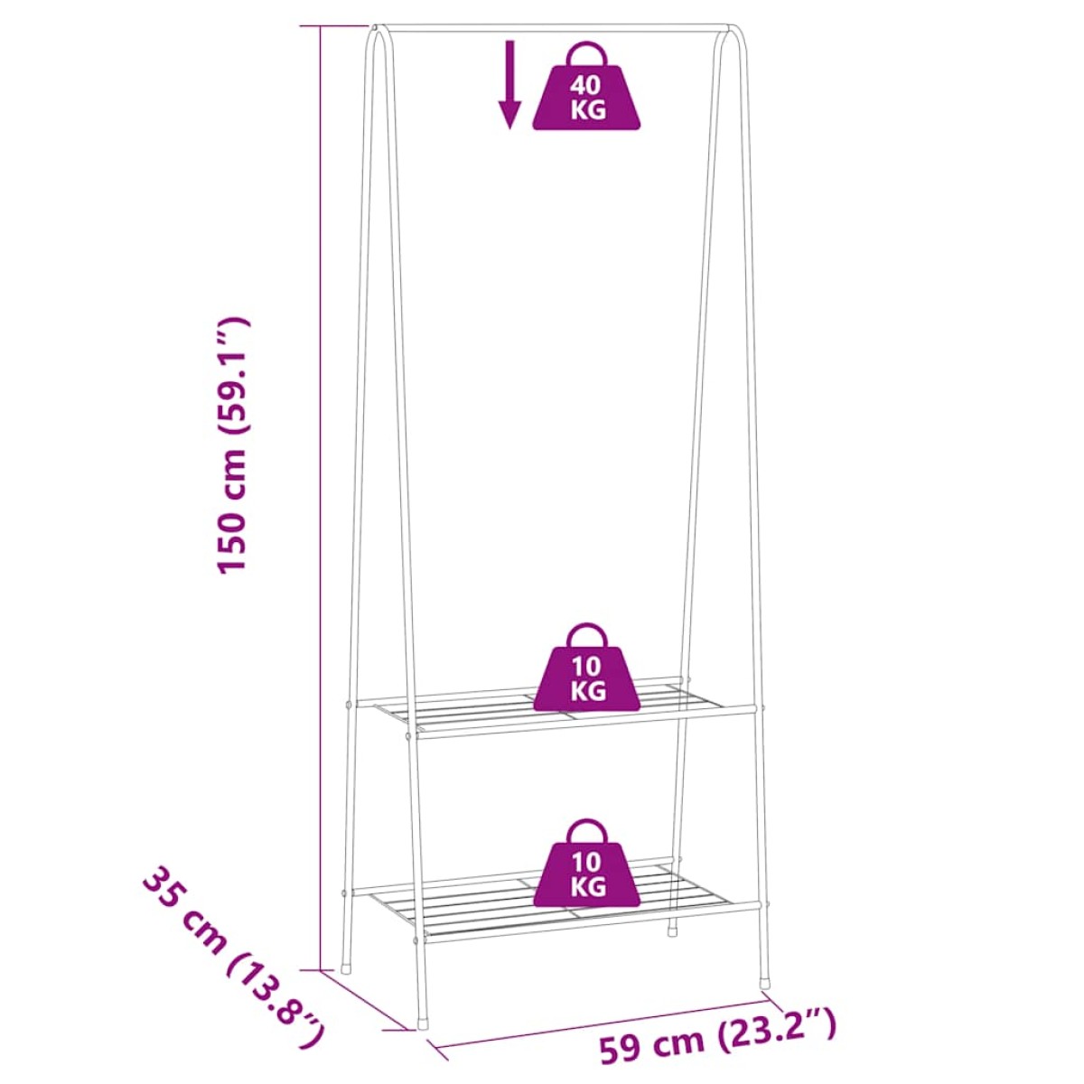 vidaXL Κρεμάστρα Ρούχων Δαπέδου Λευκή 59 x 35 x 150 εκ.
