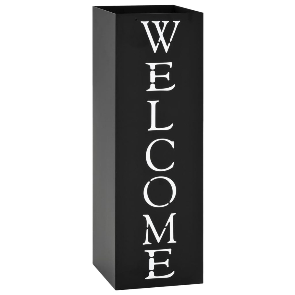 vidaXL Ομπρελοθήκη με Σχέδιο «Welcome» Μαύρη Ατσάλινη