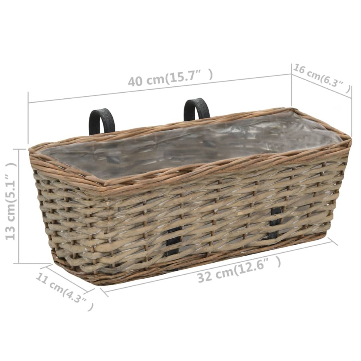 vidaXL Ζαρντινιέρες Μπαλκονιού 2 τεμ. 40 εκ. από Wicker με Επένδυση PE