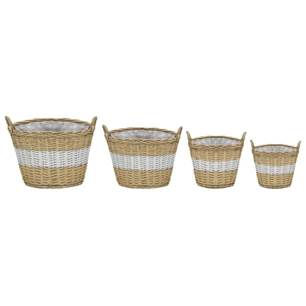 vidaXL Γλάστρες Υπερυψωμένες 4 τεμ. Wicker με Επένδυση Πολυαιθυλενίου