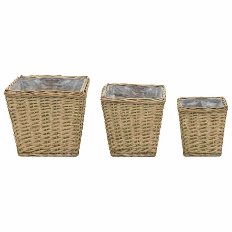 vidaXL Γλάστρες Υπερυψωμένες 3 τεμ. Wicker με Επένδυση Πολυαιθυλενίου