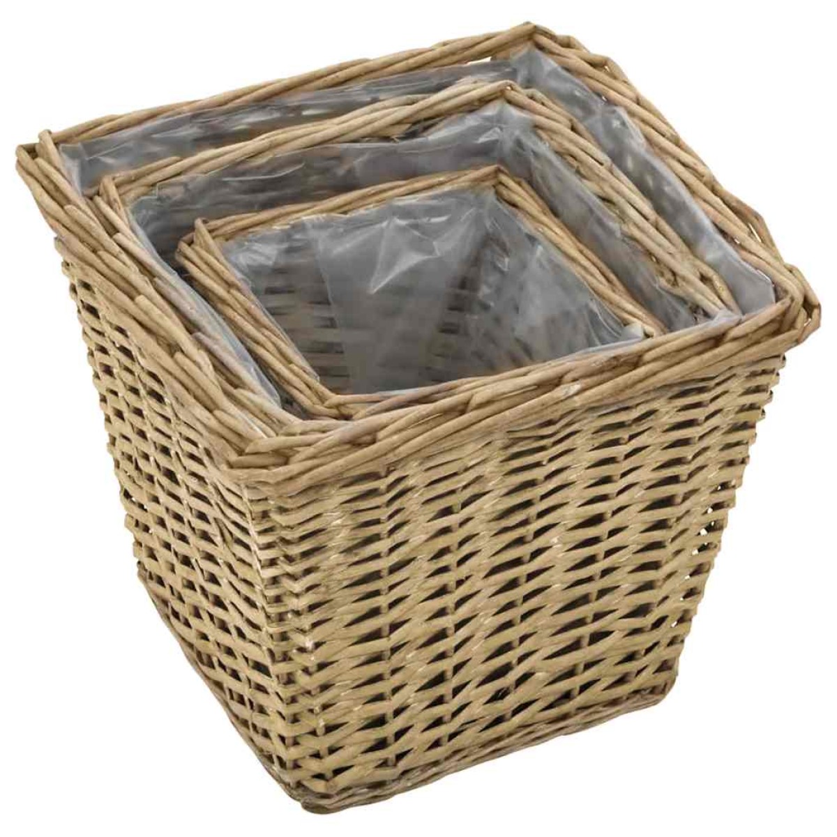 vidaXL Γλάστρες Υπερυψωμένες 3 τεμ. Wicker με Επένδυση Πολυαιθυλενίου
