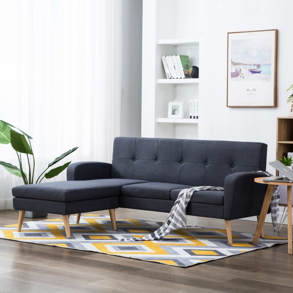 vidaXL Καναπές Γωνιακός Σκούρο Γκρι 186 x 136 x 79 εκ. Υφασμάτινος