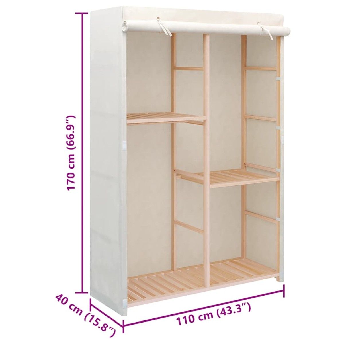vidaXL Ντουλάπα Ρούχων με 3 Ράφια 110 x 40 x 170 εκ.