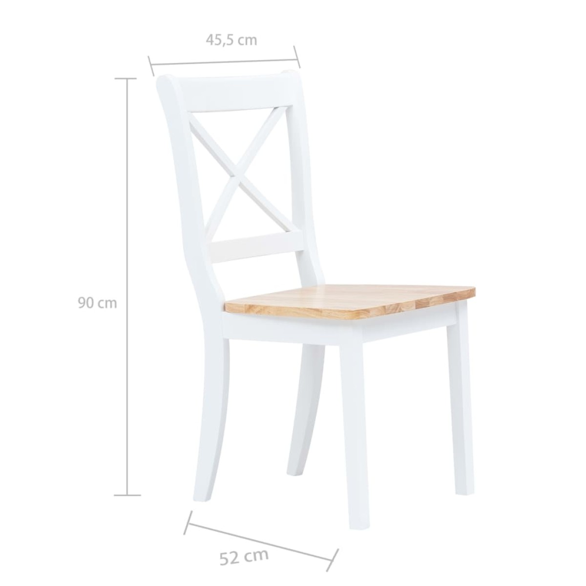vidaXL Καρέκλες Τραπεζαρίας 2 Τεμ. Λευκό/Αν. Ξύλο Μασίφ Ξύλο Καουτσούκ