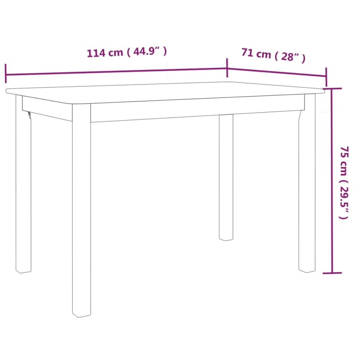 vidaXL Τραπεζαρία Λευκή 114x71x75 εκ. από Μασίφ Ξύλο Καουτσουκόδεντρου