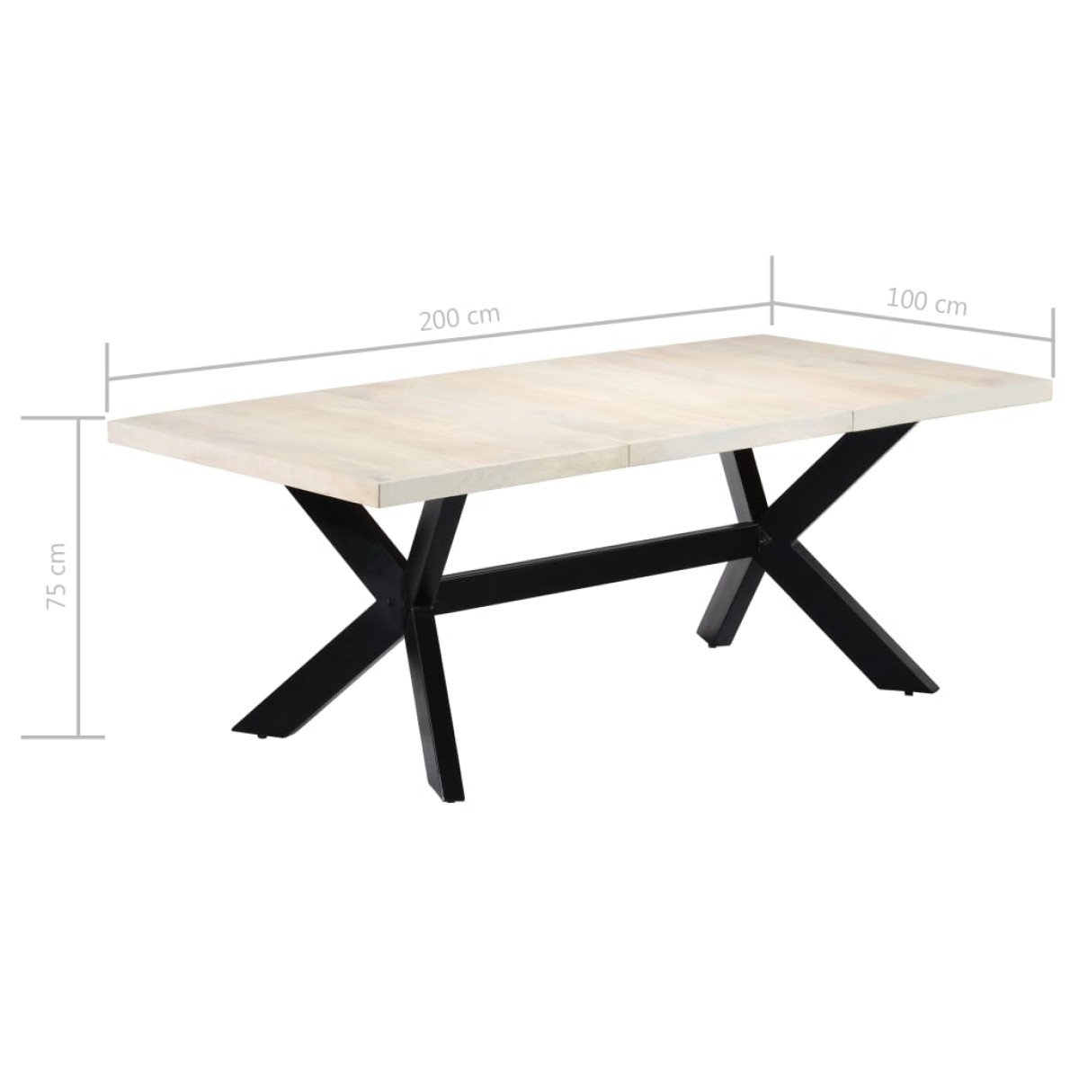 vidaXL Τραπεζαρία Λευκή 200 x 100 x 75 εκ. από Μασίφ Ξύλο Μάνγκο