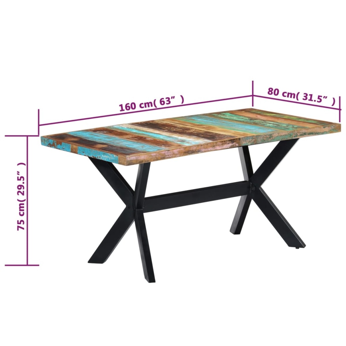 vidaXL Τραπεζαρία 160 x 80 x 75 εκ. από Μασίφ Ανακυκλωμένο Ξύλο