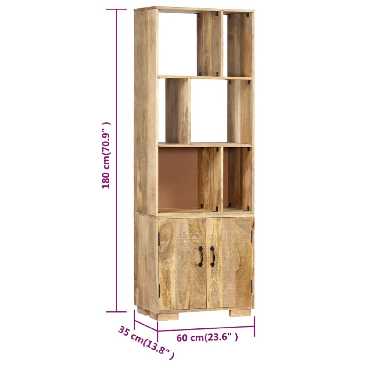 vidaXL Βιβλιοθήκη 60 x 35 x 180 εκ. από Μασίφ Ξύλο Μάνγκο