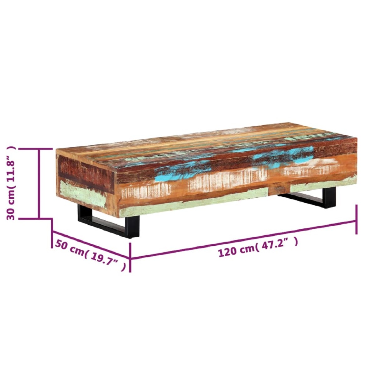 vidaXL Τραπεζάκι Σαλονιού 120 x 50 x 30 εκ. Ανακυκλωμένο Ξύλο/Ατσάλι