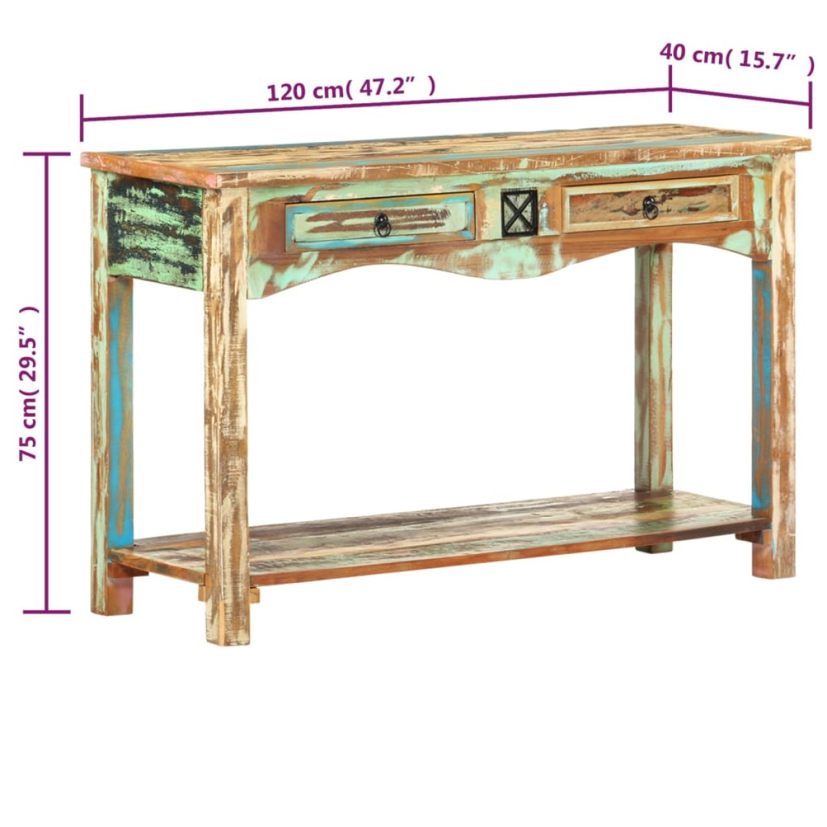 vidaXL Τραπέζι Κονσόλα 120 x 40 x 75 εκ. από Μασίφ Ανακυκλωμένο Ξύλο