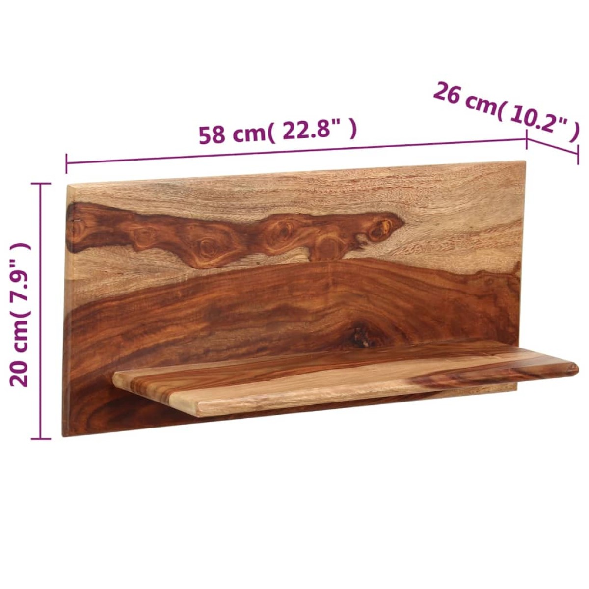 vidaXL Ράφια Τοίχου 2 τεμ. 58 x 26 x 20 εκ. από Μασίφ Ξύλο Sheesham