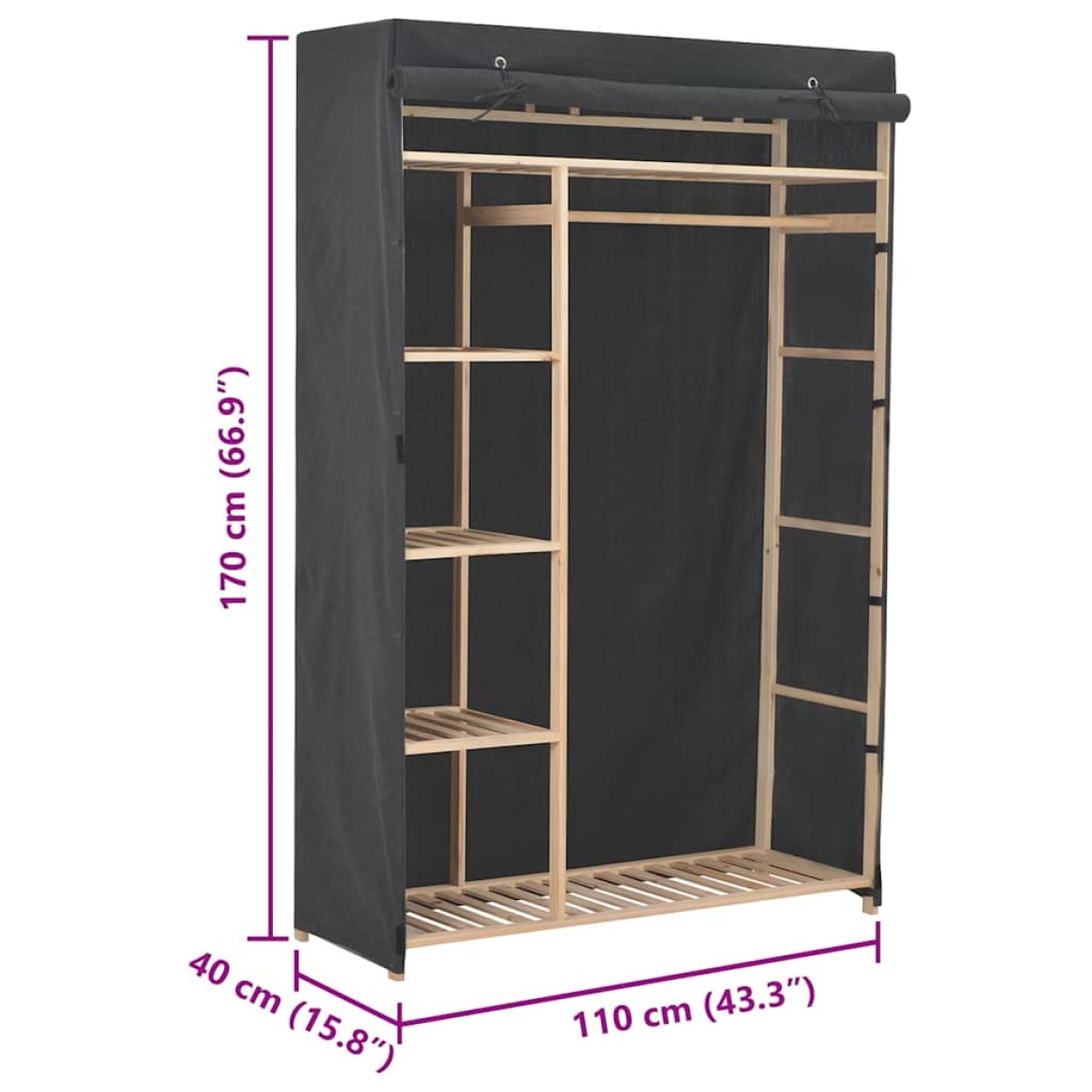 vidaXL Ντουλάπα Γκρι 110 x 40 x 170 εκ. Υφασμάτινη