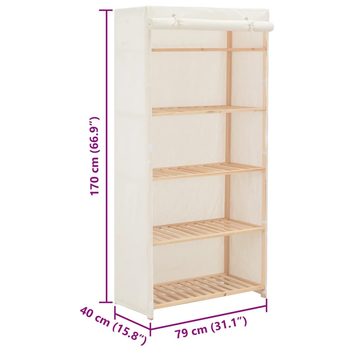 vidaXL Ντουλάπα Λευκή 79 x 40 x 170 εκ. Υφασμάτινη