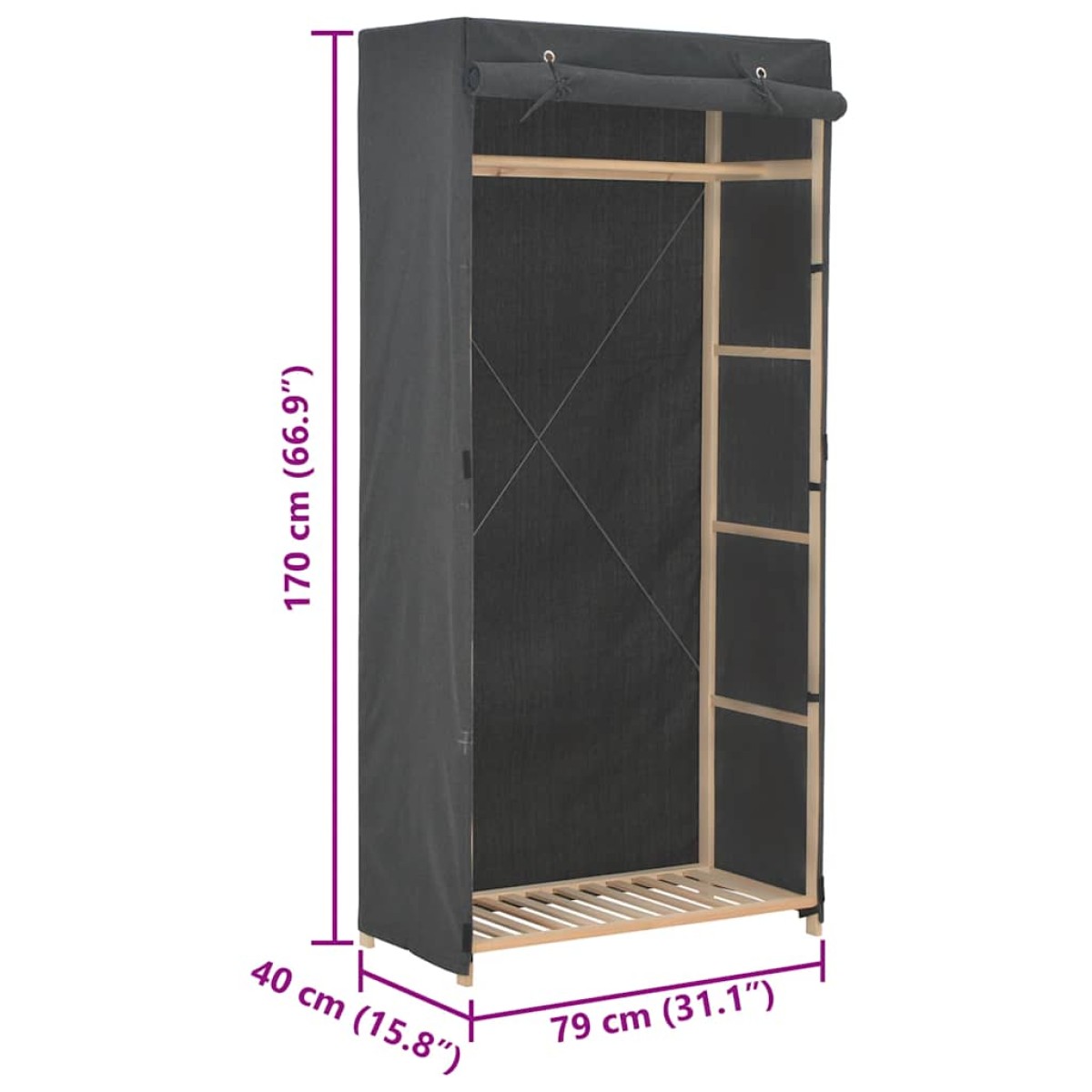 vidaXL Ντουλάπα Γκρι 79 x 40 x 170 εκ. Υφασμάτινη