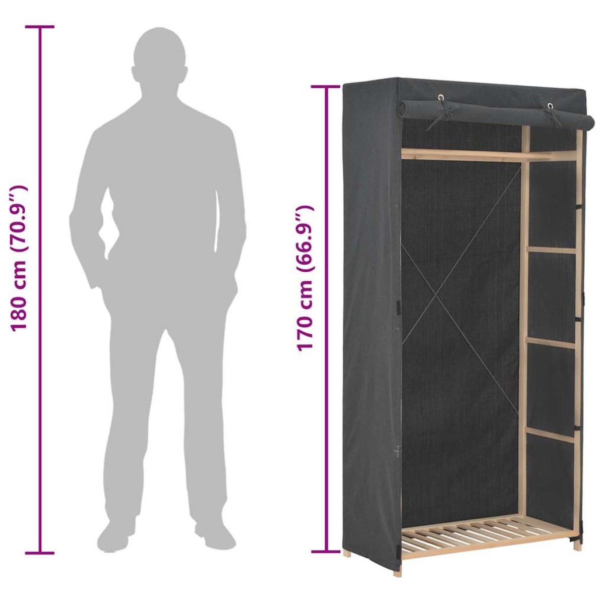 vidaXL Ντουλάπα Γκρι 79 x 40 x 170 εκ. Υφασμάτινη