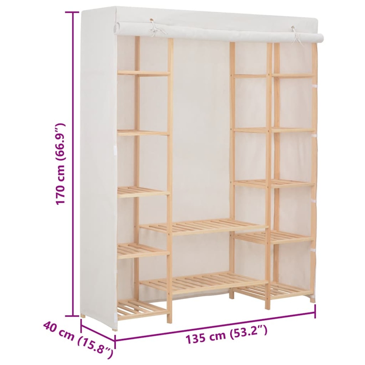 vidaXL Ντουλάπα Λευκή 135 x 40 x 170 εκ. Υφασμάτινη