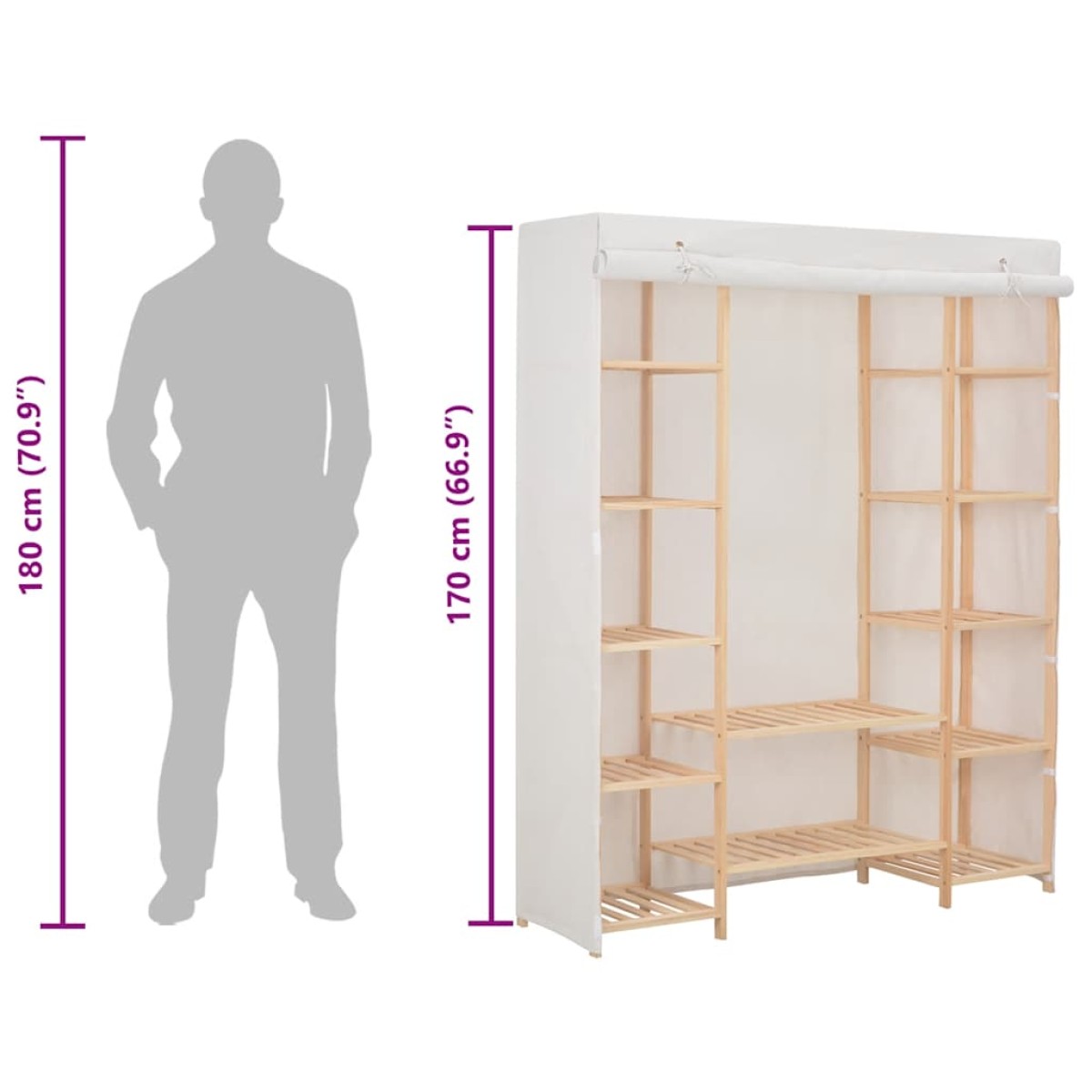vidaXL Ντουλάπα Λευκή 135 x 40 x 170 εκ. Υφασμάτινη