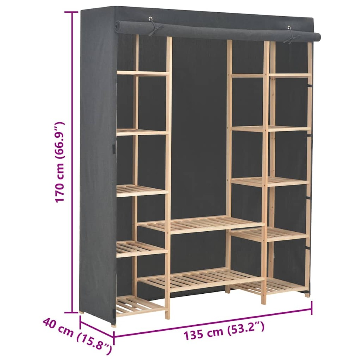 vidaXL Ντουλάπα Γκρι 135 x 40 x 170 εκ. Υφασμάτινη