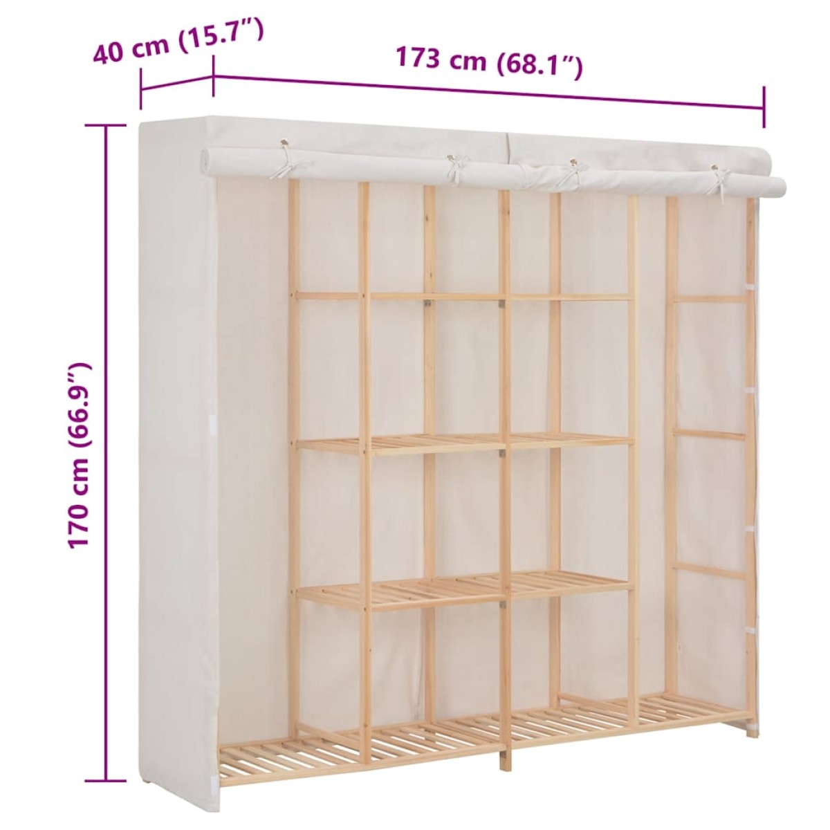 vidaXL Ντουλάπα Λευκή 173 x 40 x 170 εκ. Υφασμάτινη