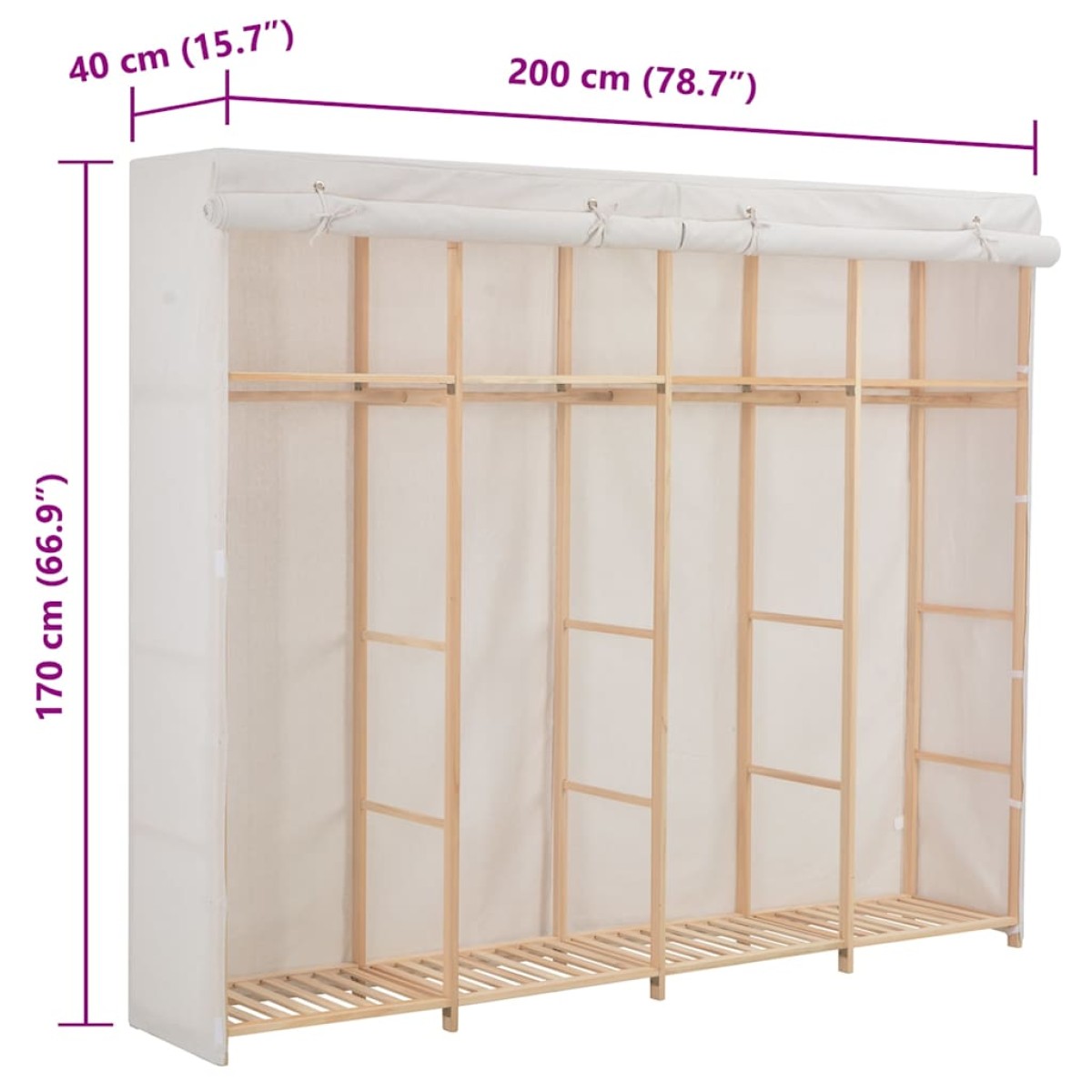 vidaXL Ντουλάπα Λευκή 200 x 40 x 170 εκ. Υφασμάτινη