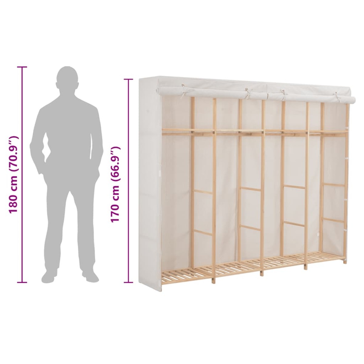 vidaXL Ντουλάπα Λευκή 200 x 40 x 170 εκ. Υφασμάτινη