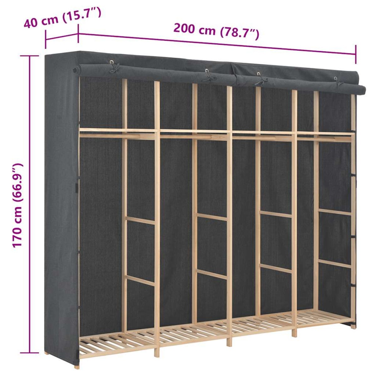 vidaXL Ντουλάπα Γκρι 200 x 40 x 170 εκ. Υφασμάτινη