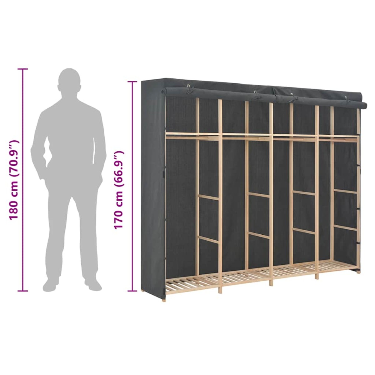 vidaXL Ντουλάπα Γκρι 200 x 40 x 170 εκ. Υφασμάτινη