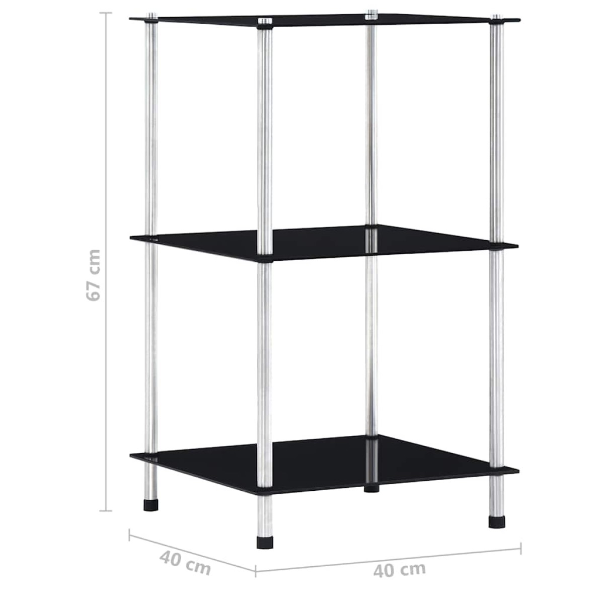 vidaXL Ράφι Διαφανές 3 Επιπέδων Μαύρο 40 x 40 x 67 εκ από Ψημένο Γυαλί