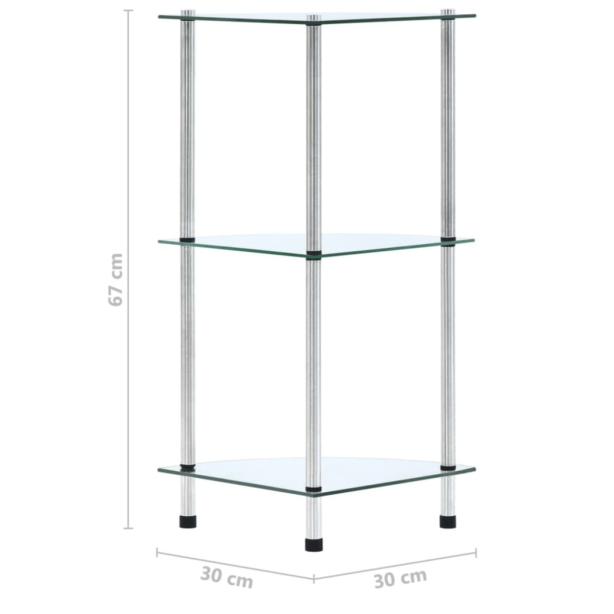 vidaXL Ράφι Διαφανές 3 Επιπέδων 30 x 30 x 67 εκ. από Ψημένο Γυαλί