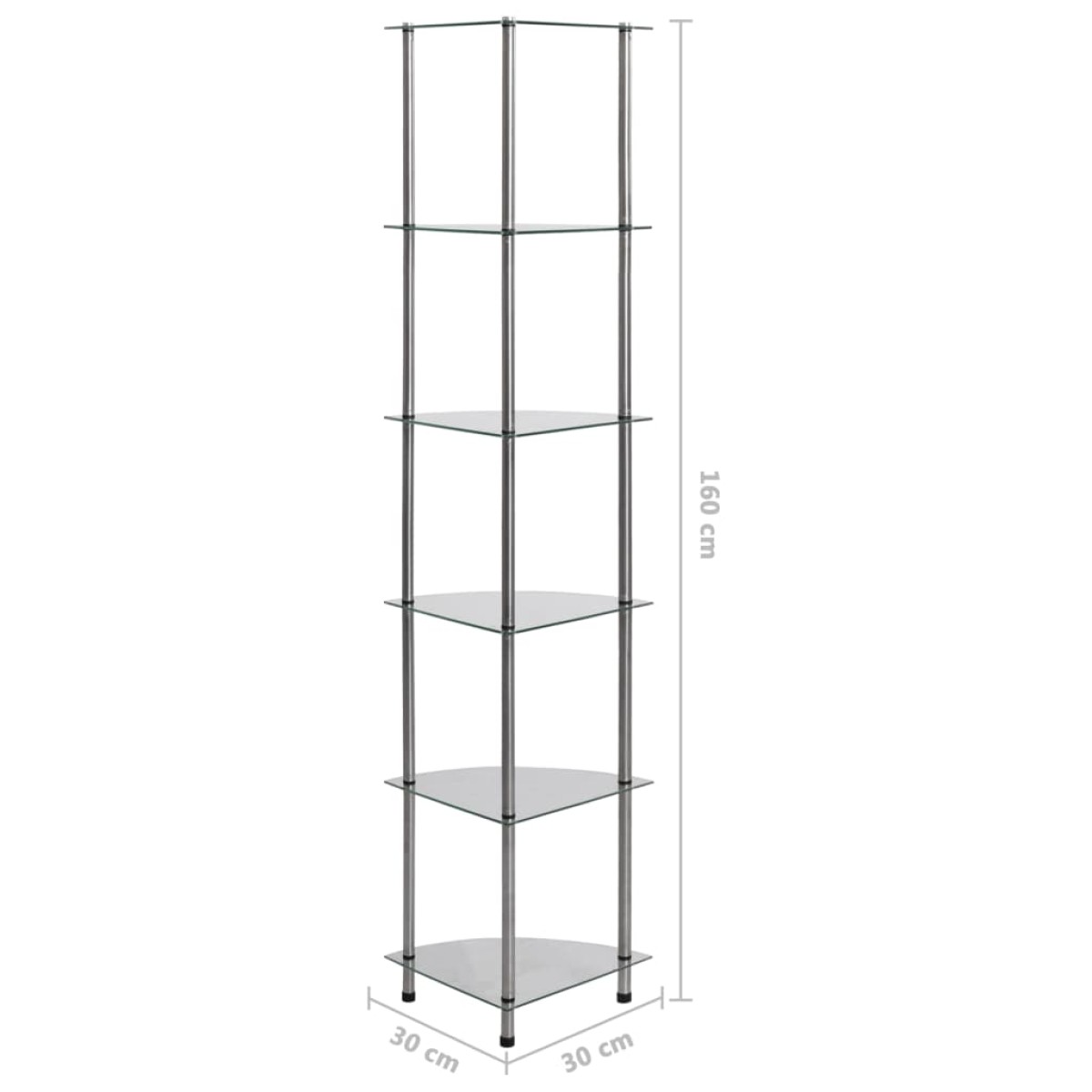 vidaXL Ραφιέρα 6 Επιπέδων Διαφανής 30 x 30 x 160 εκ. από Ψημένο Γυαλί